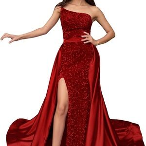 Elegant Red One-Shoulder Evening Gown